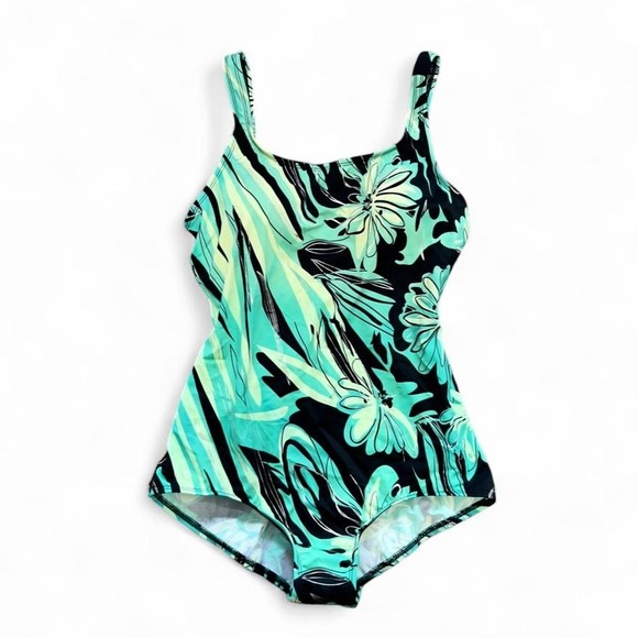 Dippin Daisy Other - Dippin' Daisy's Green & Black Floral One Piece Swimsuit Fits Large Vintage